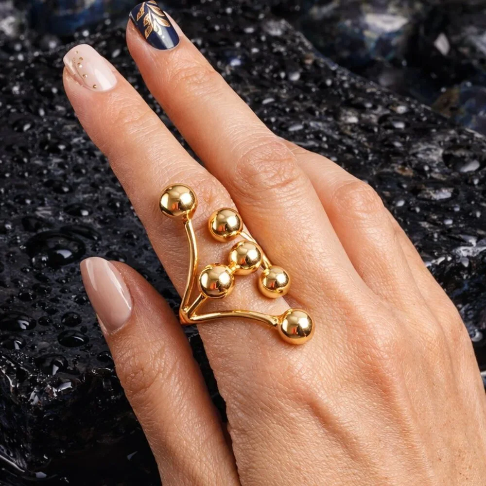 18K Gold Plated Stainless Steel Abstract Sculptural Statement Ring Size 8